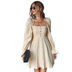 Puff Sleeve Square Neck Waist Dress variant CJLY164344201AZ|CJLY164344202BY|CJLY164344203CX|CJLY164344204DW