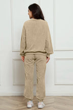 Corduroy Round Neck Sweatshirt Sweatpants Set (15)
