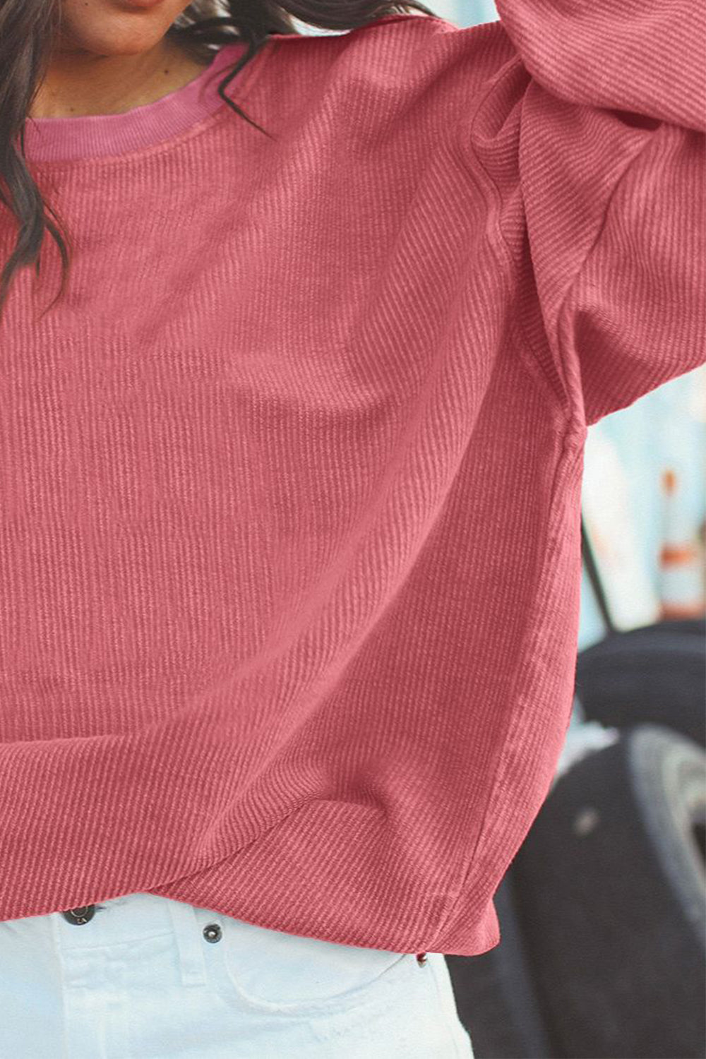 Ribbed Round Neck Drop Shoulder Sweatshirt (12)