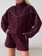 Drawstring Zip-up Jacket Shorts Set (24)