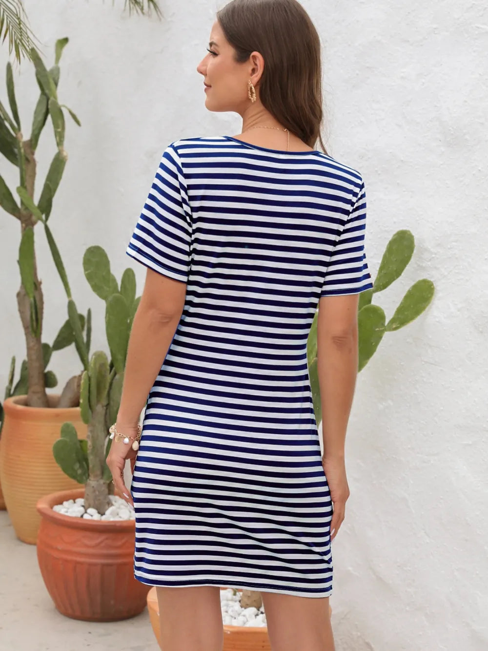 Cutout Striped Round Neck Short Sleeve Dress (6)