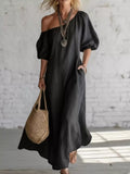 One-shoulder Puff Sleeve Maxi Dress (2)