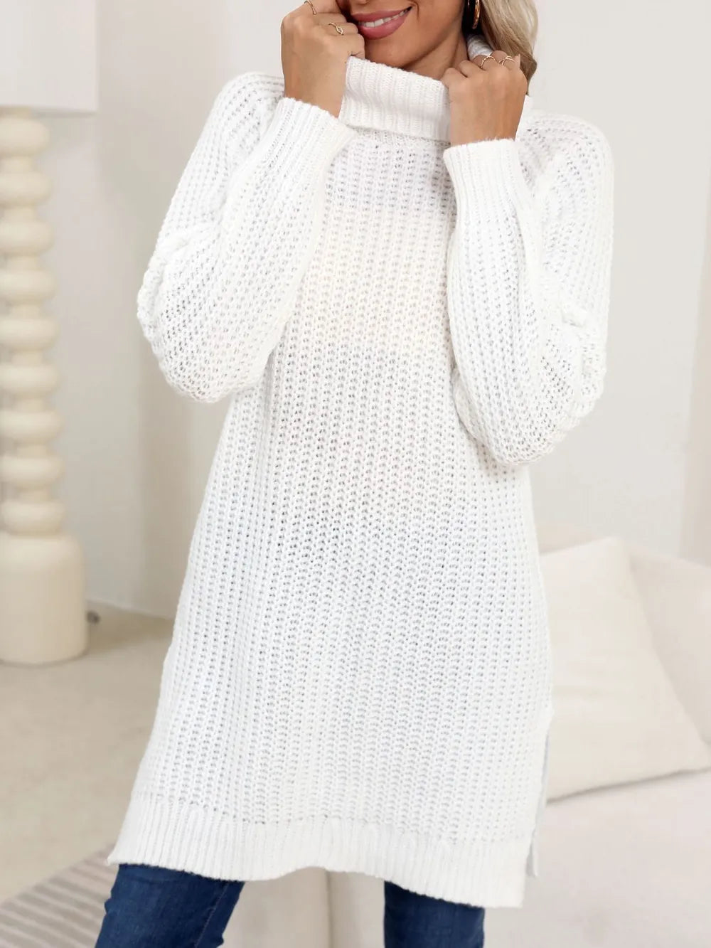 Slit Turtleneck Long Sleeve Sweater (3)