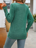 Decorative Button Round Neck Long Sleeve T-shirt (11)