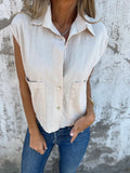 Full Size Textured Button-front Sleeveless Shirt Plus
