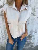Full Size Textured Button-front Sleeveless Shirt Plus