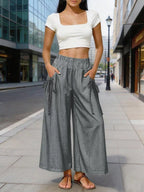 Full Size High-waisted Striped Wide-leg Pants Plus