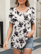 Floral Round Neck Short Sleeve Top (10)