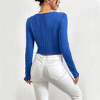 V-neck Irregular Stitching Exposed Knitted Long Sleeve photo 2
