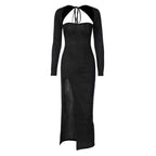 Hollow Out Slim Fit Slit Long Sleeve Dress Ifa photo 1