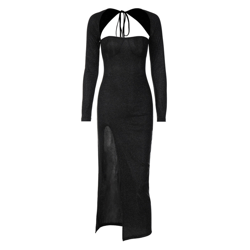 Hollow Out Slim Fit Slit Long Sleeve Dress Ifa photo 1