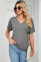 Ruched V-neck Short Sleeve T-shirt (4)