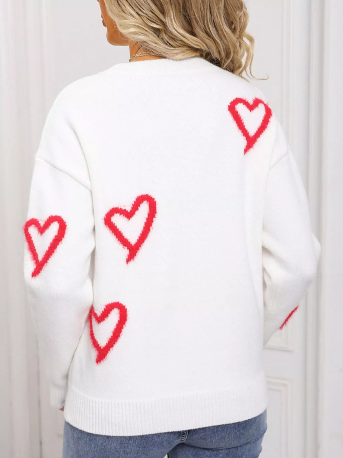 Valentine's Day Heart Print Crew Neck Sweater (14)