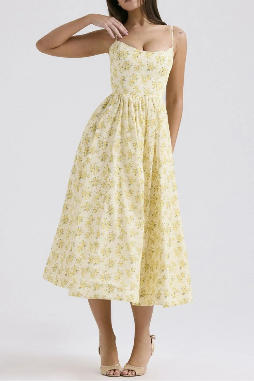 Floral Print Spaghetti Strap Midi Dress (7)