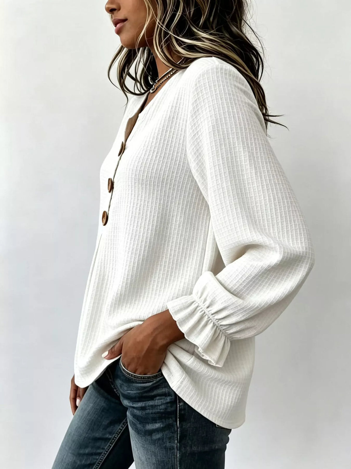Waffle Knit Long Sleeve Top (16)