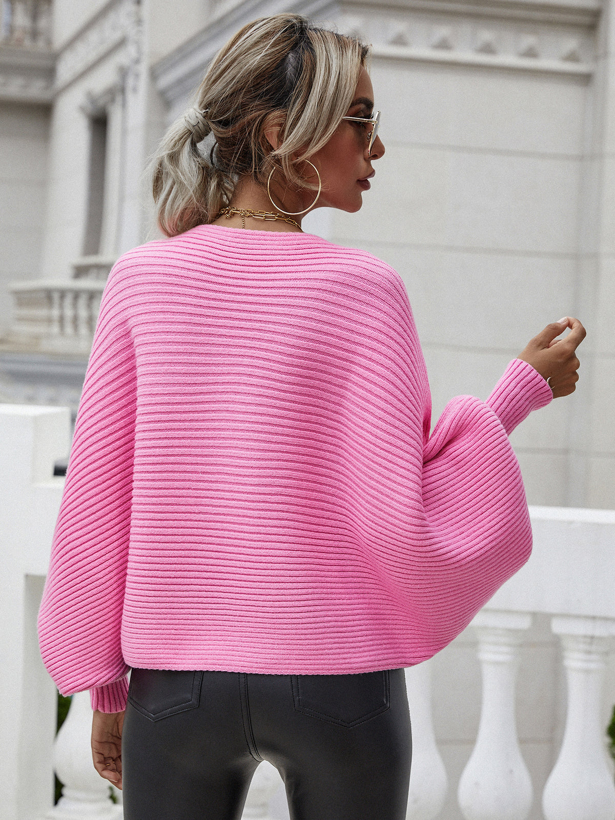 Horizontal Ribbing Dolman Sleeve Sweater (16)