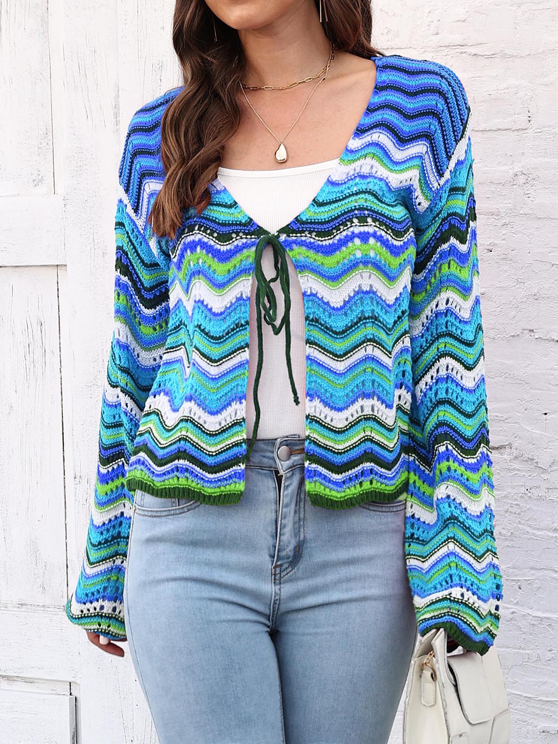 Striped Openwork Tied Cardigan (8)