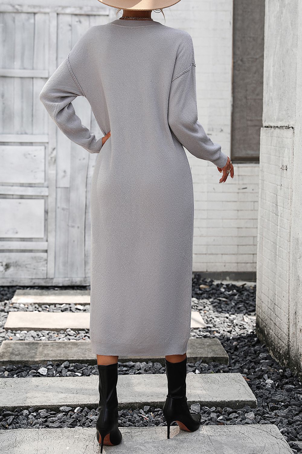 Notched Neck Dropped Shoulder Button-down Midi Dress (19)