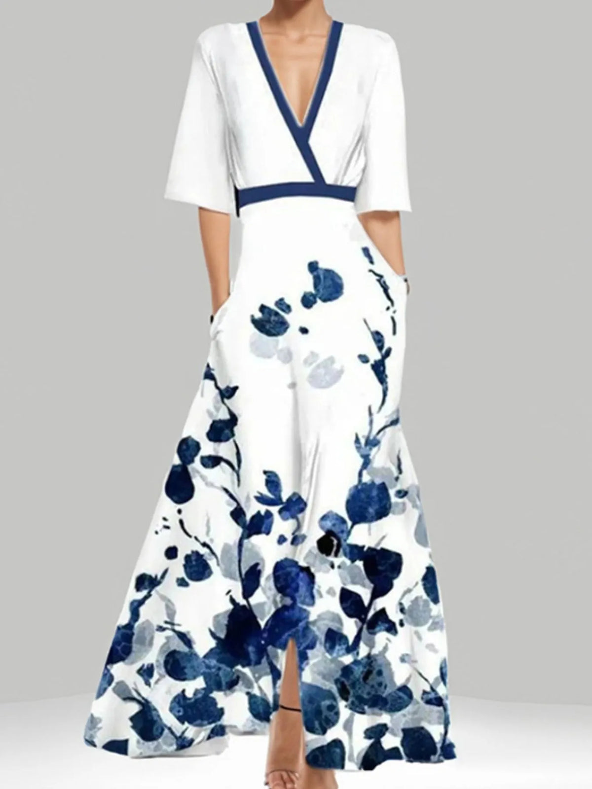 Floral Print Half Sleeve Wrap Maxi Dress (4)
