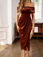 Velvet Off-shoulder Ruched Midi Dress (17)