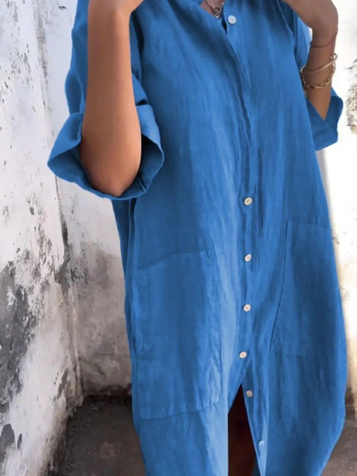 Full Size Casual Linen Button-down Shirt Dress Plus (9)