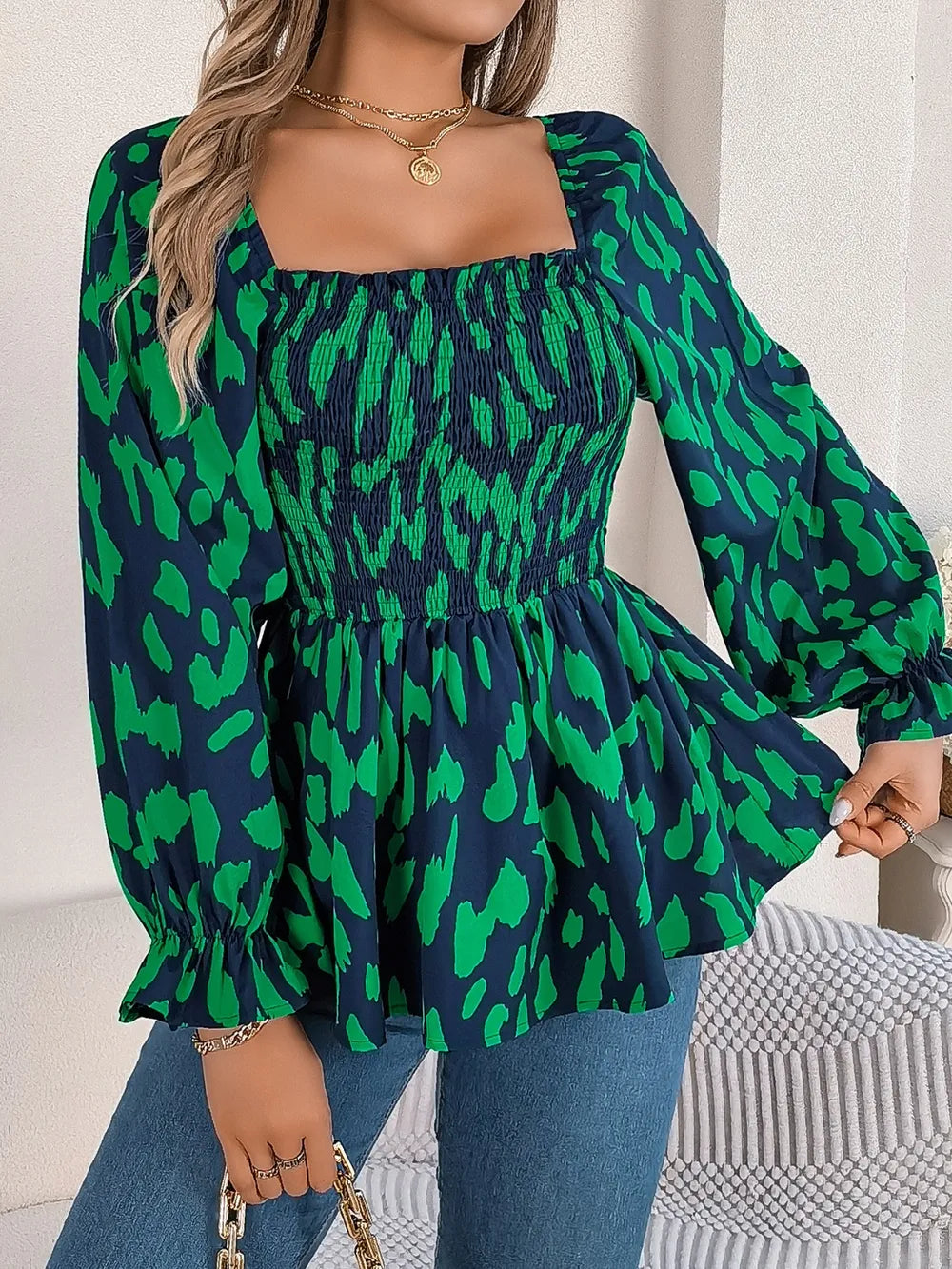 Square Neck Flounce Sleeve Blouse (16)