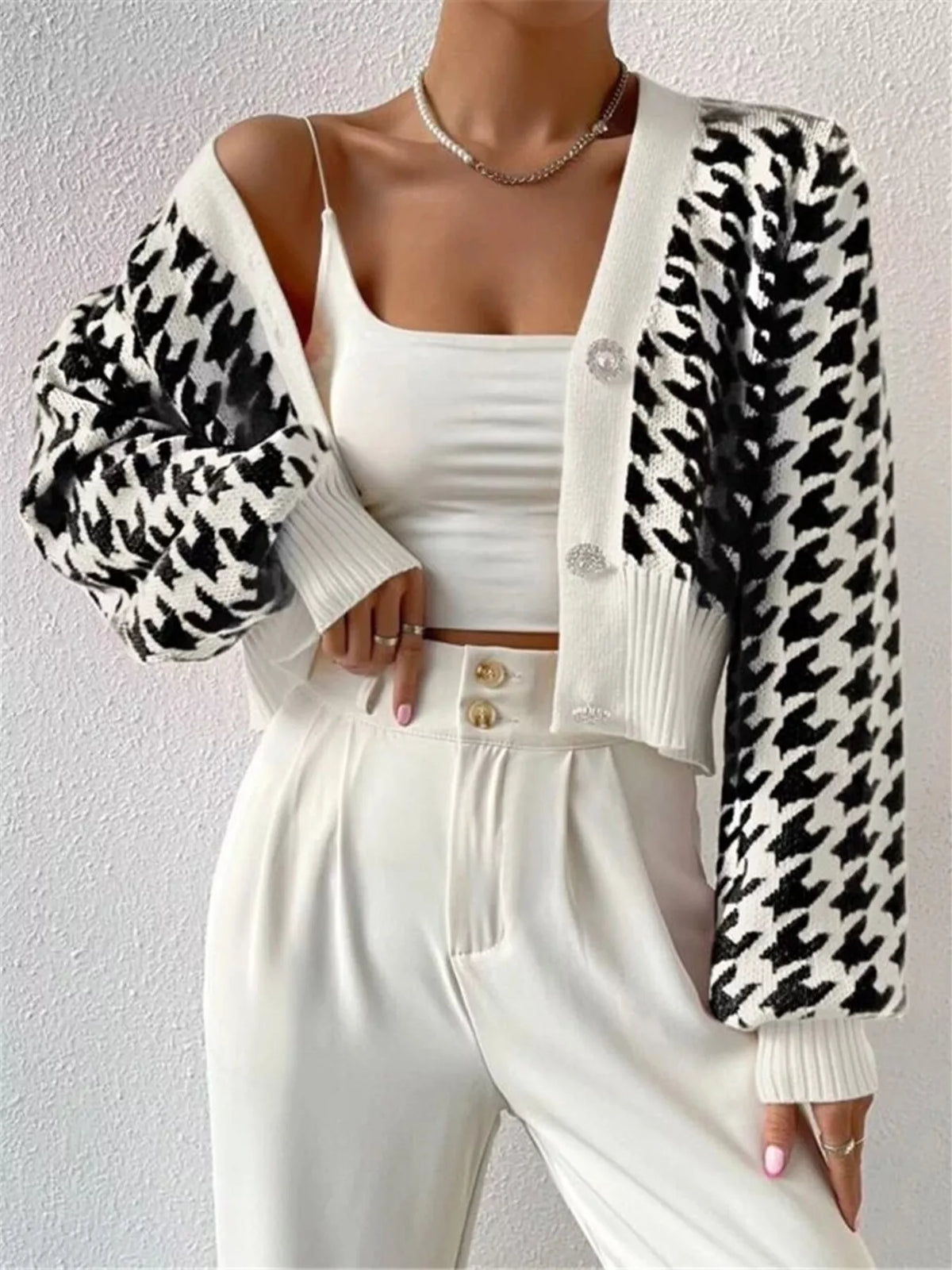 Houndstooth V-neck Button Up Cardigan (13)