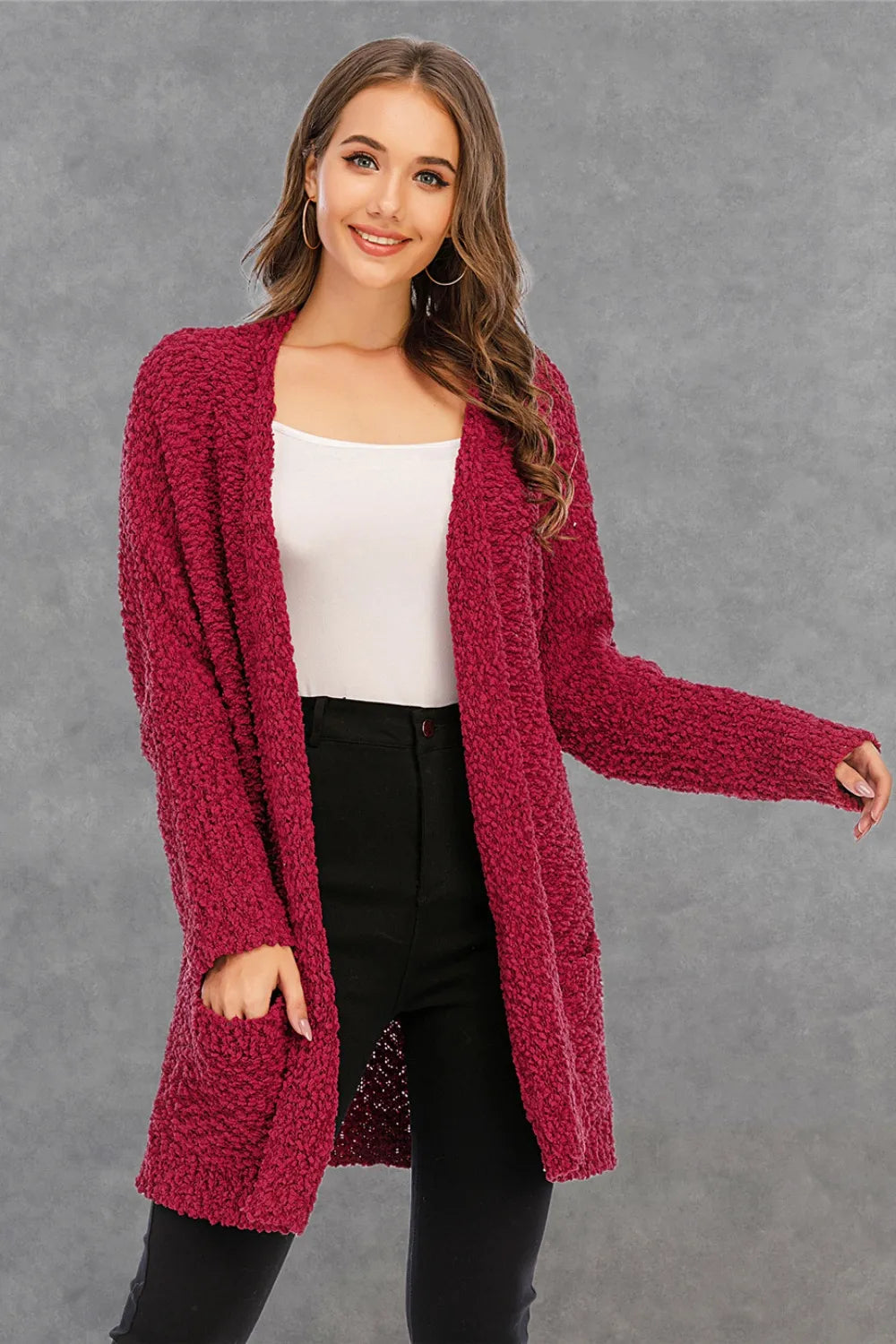 Pocketed Open Front Long Sleeve Cardigan (15)