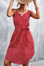 Printed V-neck Tie Waist Mini Dress (2)