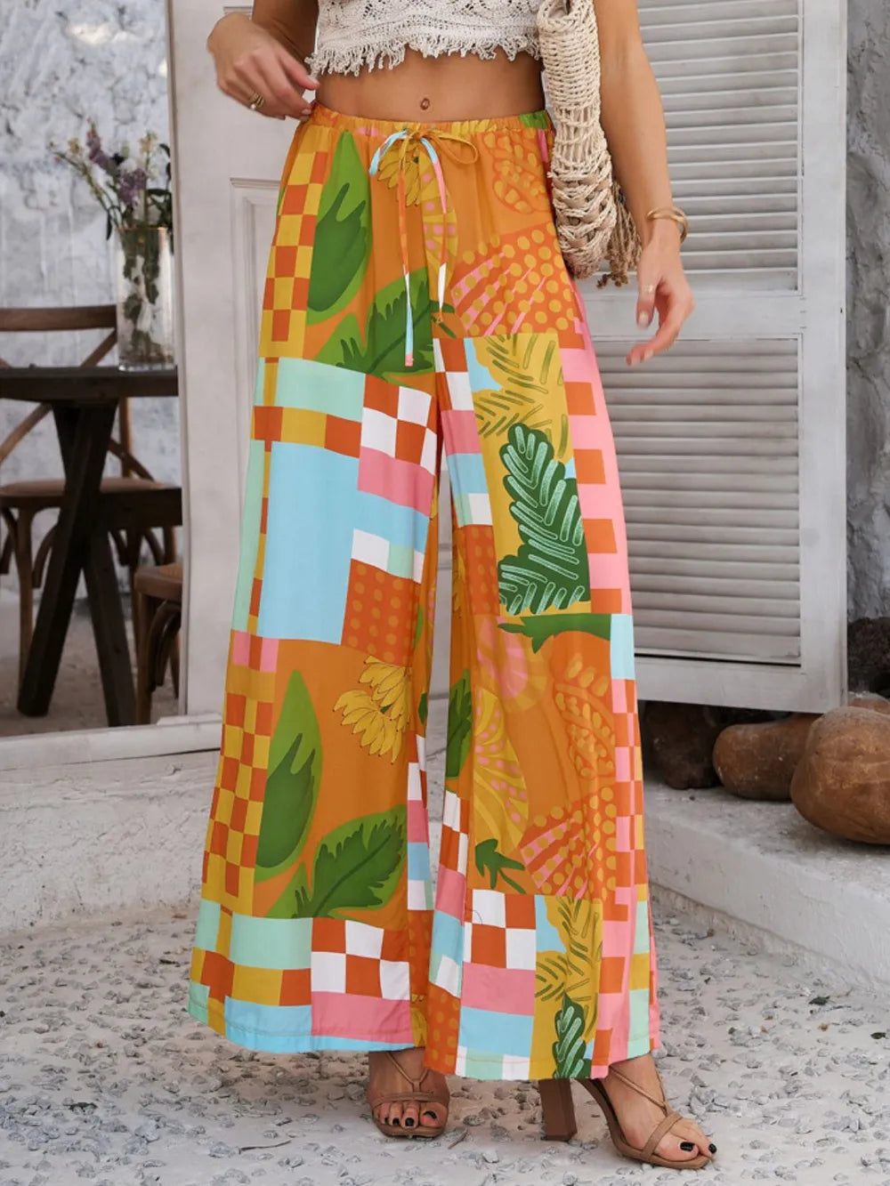Drawstring Printed Wide Leg Pants (4)