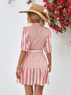Striped Half Sleeve Tie Waist Mini Dress (2)