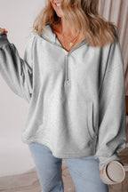 Pocketed Half Zip Dropped Shoulder Hoodie (2)