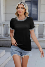 Contrast Trim Round Neck Short Sleeve T-shirt (4)