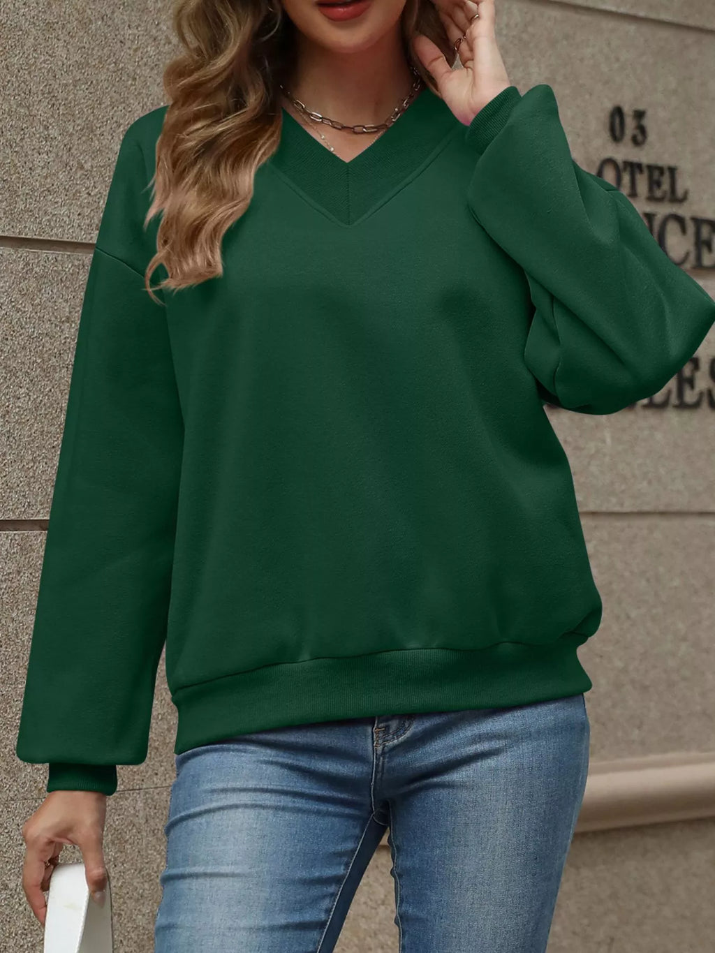V-neck Solid Color Casual Sweatshirt (32)