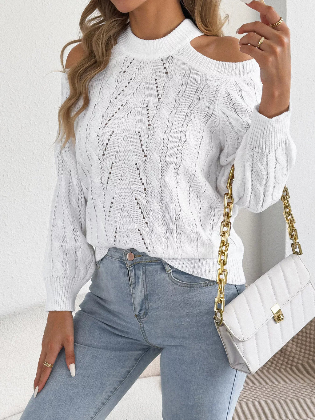Cold Shoulder Cable Knit Sweater (10)
