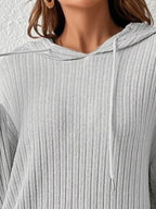 Ribbed Knit Long Sleeve Hoodie (8)