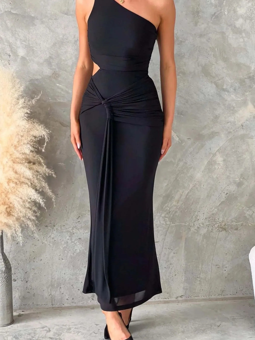 One-shoulder Cutout Bodycon Maxi Dress (4)