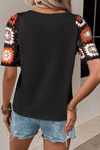Geometric Round Neck Short Sleeve Blouse (11)