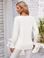 Smocked V-neck Long Sleeve Blouse (6)
