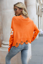 Flower Distressed Long Sleeve Sweater (15)