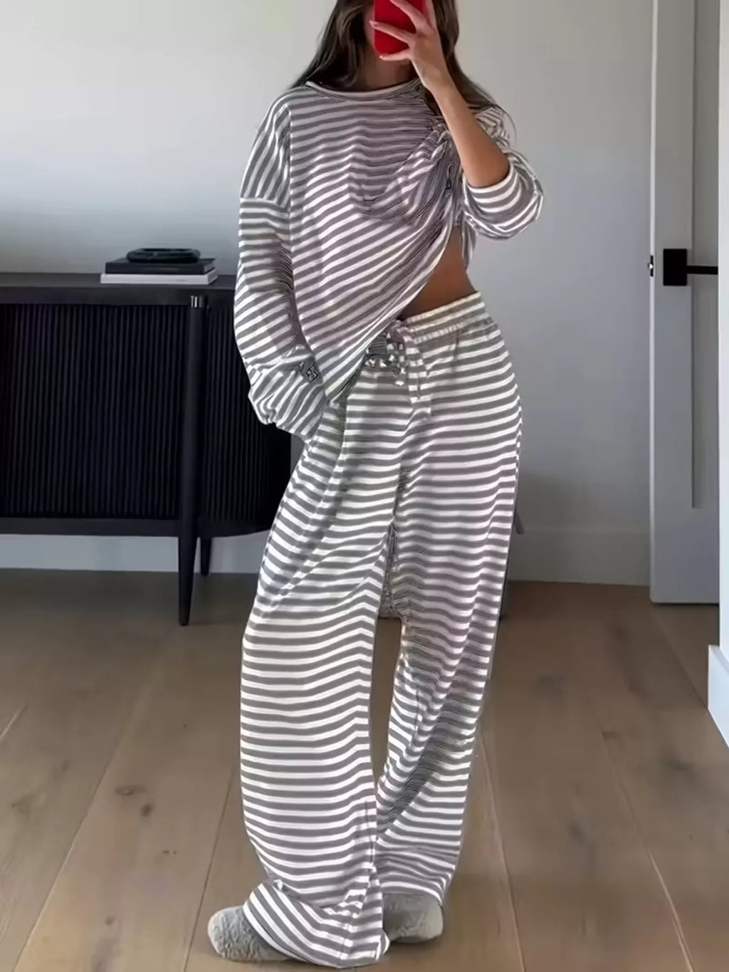 Striped Long Sleeve Top Pants Set (3)