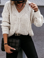 V-neck Cable-knit Long Sleeve Sweater (2)