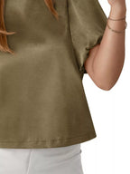Round Neck Puff Sleeve Satin Top (15)