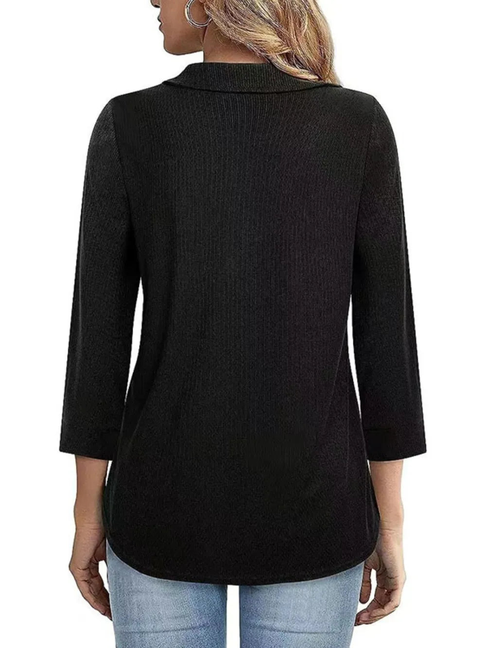 Half Zip Collared Neck Three-quarter Sleeve T-shirt (11)