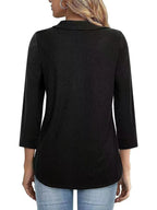 Half Zip Collared Neck Three-quarter Sleeve T-shirt (11)