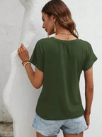 Asymmetric Hem Round Neck T-shirt (5)
