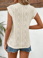 Eyelet Round Neck Cap Sleeve Top (7)