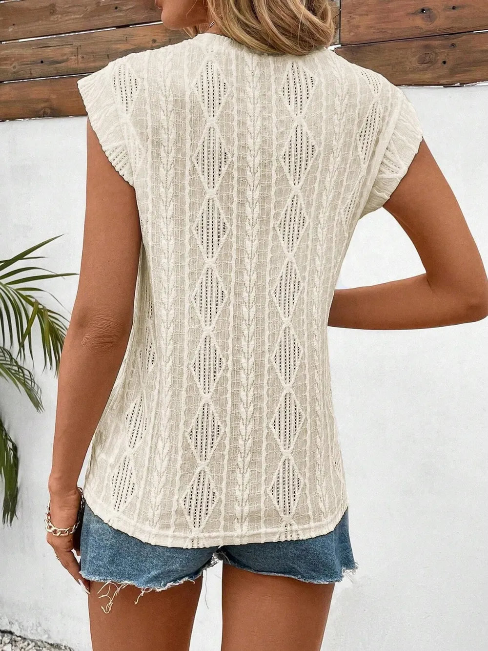 Eyelet Round Neck Cap Sleeve Top (7)