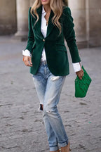 One Button Lapel Collar Long Sleeve Blazer (7)