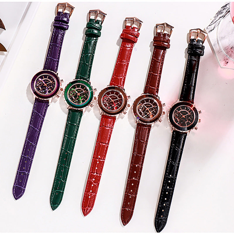 Green Leather Strap Belt Calendar Watch photo 1